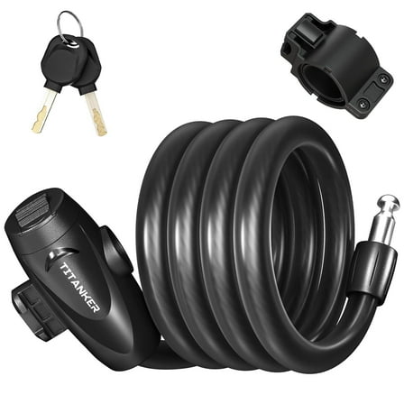 Titanker Bike Locks with Keys, Bike Lock Cable 4 Feet Coiled Secure Bike Cable Lock with Mounting Bracket, 1/2 Inch Diameter