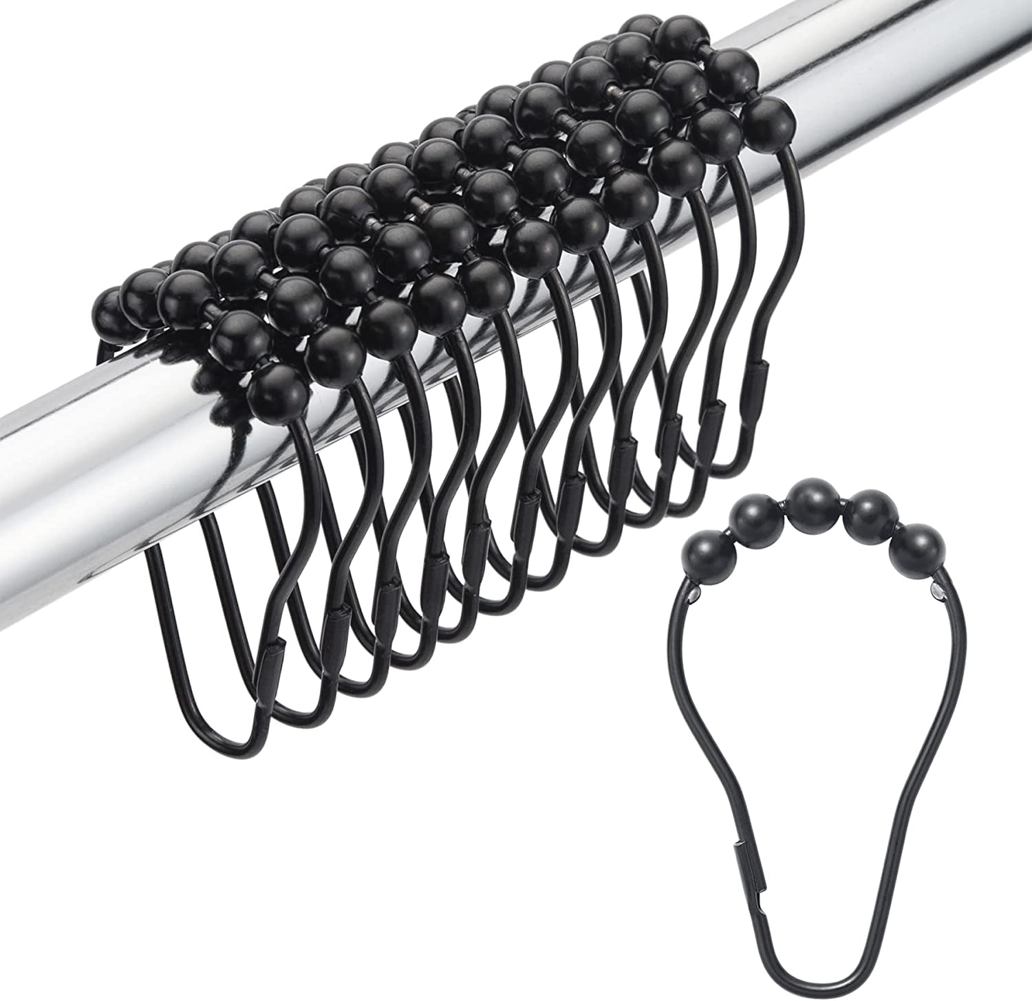 Titanker Shower Curtain Rings, Black Shower Curtain Hooks for Shower