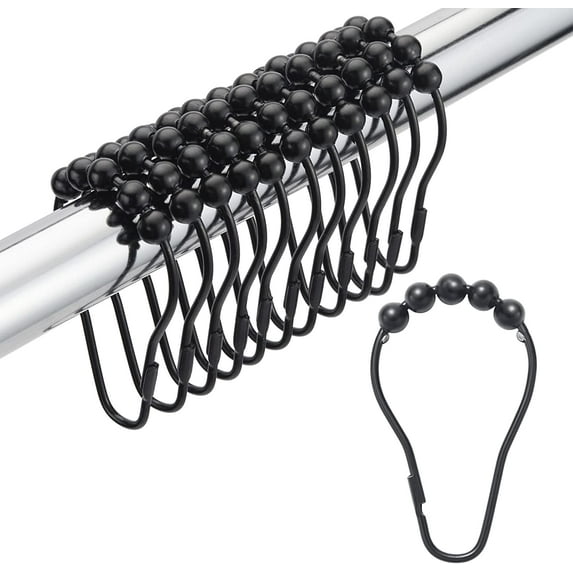 Titanker Shower Curtain Rings, Black Shower Curtain Hooks for Shower Curtain Rust Proof Metal Shower Rings Hooks for Bathroom Shower Curtains Rods Hangers - Set of 12