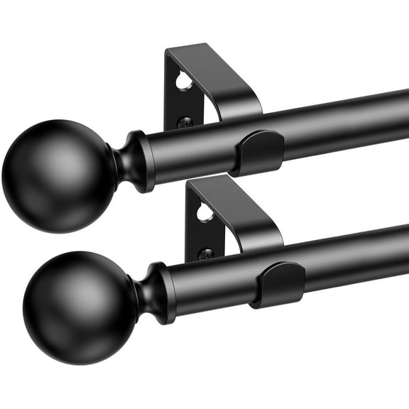 Titanock 2 Pack Curtain Rods 58 Inch for Window 48 Inch, Adjustable Length Heavy Duty Diameter 7/8 inch, Modern Finials, Black