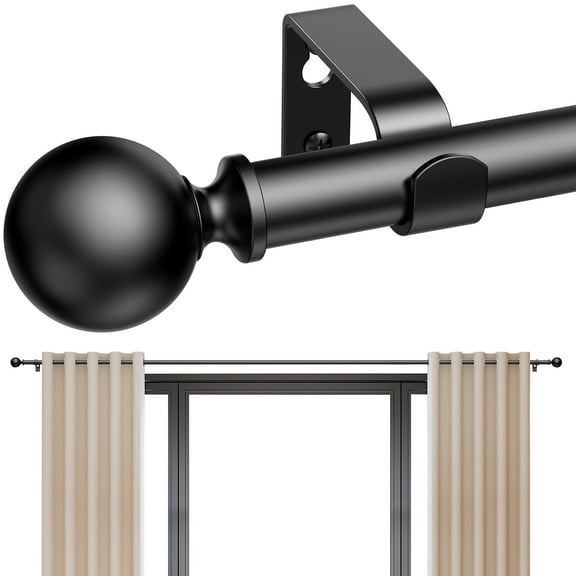 Titanock Curtain Rods 128 Inch for Window 120 Inch, Adjustable Length Heavy Duty Ball Finials Diameter 7/8 inch,10 ft, Black