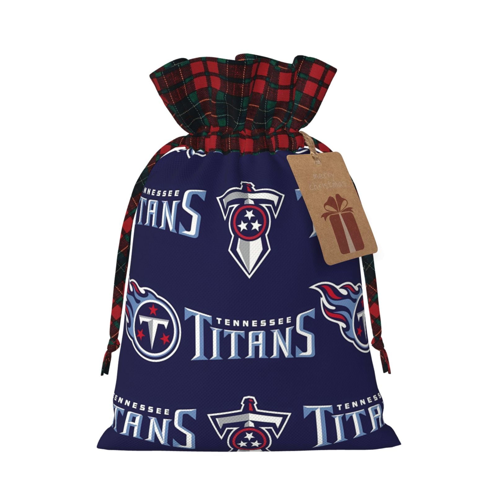 Titans Christmas Gift Bag Football Team Colorblock Linen Drawstring Bag ...