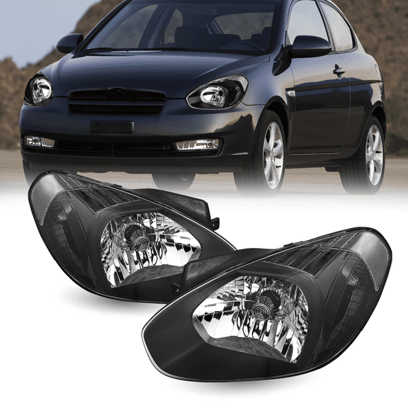 Titans Motors 20072011 Hyundai Accent Halogen Black Housing Headlight Set GS/SE/GLS/SR Left and Right Pair