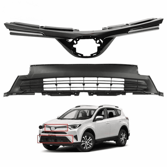 Titans Motors 20162018 Toyota RAV4 Front Upper & Lower Grille Set Textured Black