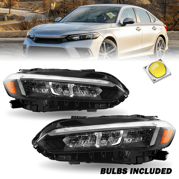 Titans Motors 20222023 Honda Civic OE Style Chrome Full LED Headlights Assembly Pair, Left and Right