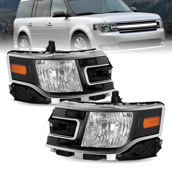 Titans Motors Black Halogen Headlights for 20132019 Ford Flex Left and Right Replacement Lamps