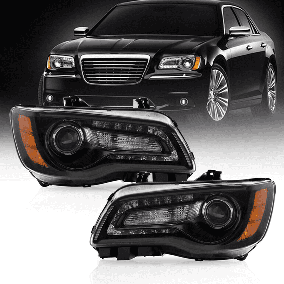 Titans Motors Black LED DRL Projector Headlights for 20112023 Chrysler 300 Driver & Passenger Side Pair