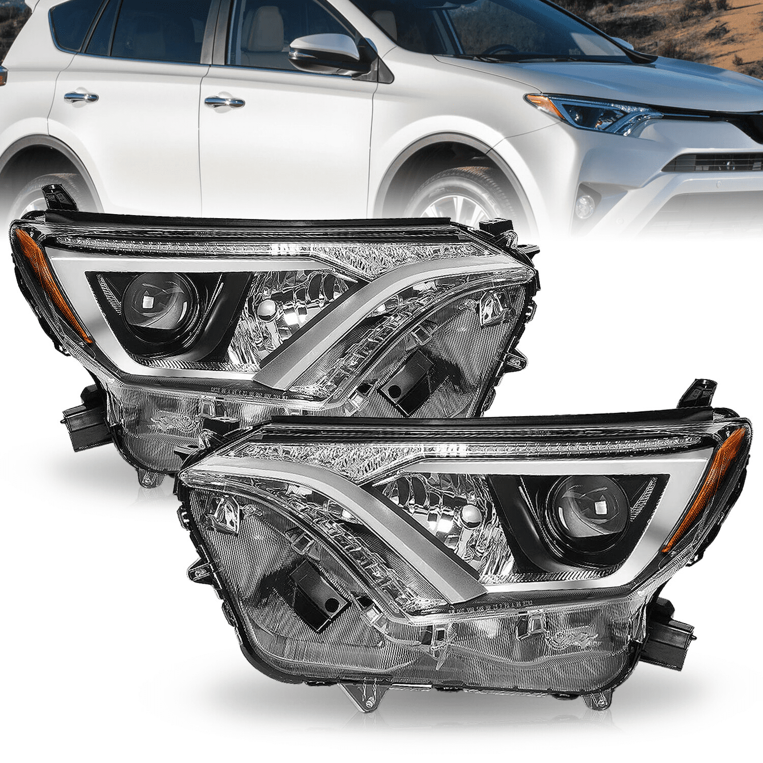 Titans Motors Chrome Headlight Assembly Pair for 2016–2018 Toyota RAV4 ...