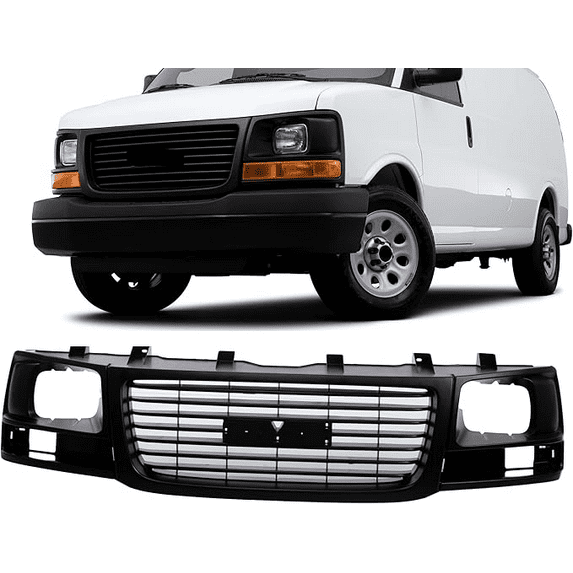 Titans Motors Front Black Grille Compatible With 2003-2017 Chevrolet Express, GMC Savana 1500 2500 3500 Van; Fits Sealed Beam Head Lamp Type GM1200531 25746054