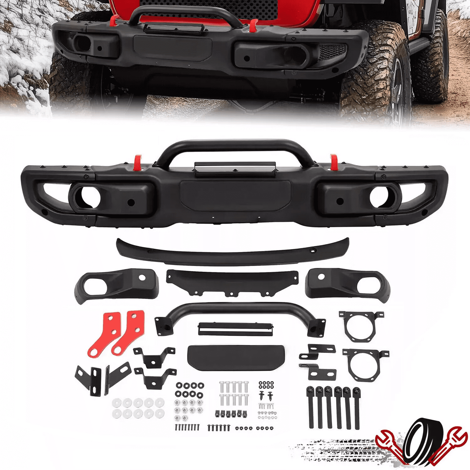 Titans Motors Front Bumper for Jeep Wrangler JK Rubicon 2007–2018 10th Anniversary Style Black Steel Front Bumper