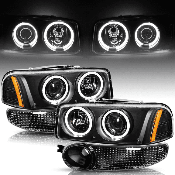 Titans Motors Halo Projector Black Headlights and Bumper Lamps for GMC Yukon Denali 20002006 Left and Right Set