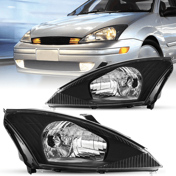Titans Motors Halogen Headlights Pair Black Clear for 20002004 Ford Focus Left and Right Sides
