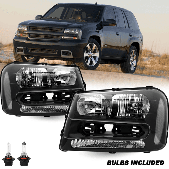 Titans Motors Headlight Assembly for 20022009 Chevrolet Trailblazer Black Housing Pair