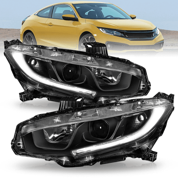 Titans Motors Headlight Assembly for 20162021 Honda Civic LED DRL Black Projector Lamps Left and Right Pair