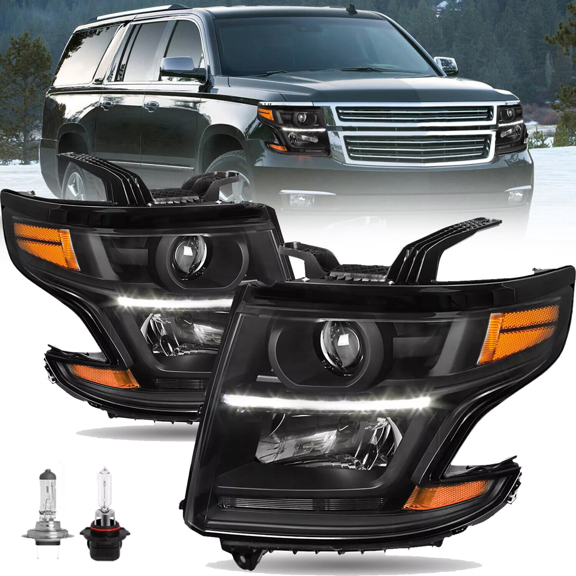 Titans Motors Projector Headlights for 2015–2020 Chevy Tahoe Suburban Black Housing LH RH