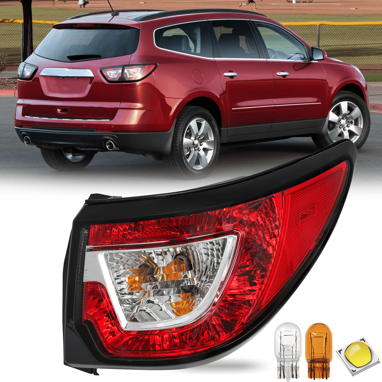 Titans Motors Tail Light Assembly for 2013-2017 Chevy Traverse Passenger Right Side Outer with Bulbs