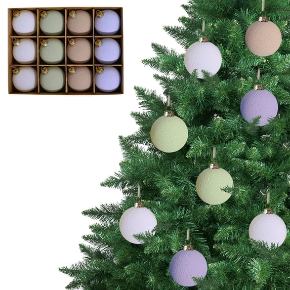 Fllostpr 12pcs Flocked Ornaments for Christmas Tree Decorations, 2.4 Inch Velvet Ball Ornament for Xmas Holiday Decor - Plastic Shatterproof Christmas Ornaments