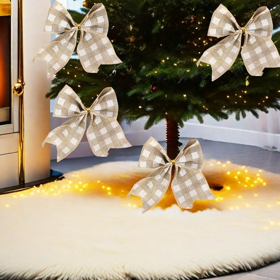 Titcea 4Pcs Bows for Christmas Tree, 5" Crafts Gift Velvet Ribbon Bows Tie Bows for Xmas Wreaths Garland Gift Wrapping Wedding Decor