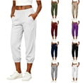 thumbnail image 1 of Titcea Capri Pants for Women Cotton Linen Elastic Waist Loose Fit Capris Summer Casual Cropped Pants with Pockets White L, 1 of 7