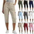 thumbnail image 1 of Titcea Cargo Capri Pants for Women Mid-Rise Loose Fitted Elastic Waist Zipper Button Closure Cargo Capris with Pockets Fashion Casual Hiking Pants Khaki, 1 of 8