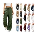 thumbnail image 1 of Titcea Cargo Pants Women High Waisted Drawstring Solid Color Casual Straight-Leg Pants with Multi Pockets Lightweight Comfy Summer Cargo Pants, 1 of 6