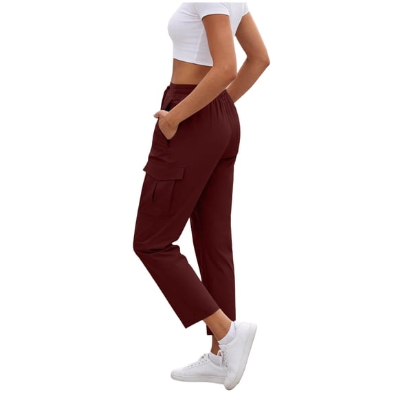 Hvogkswy Cargo Pants Women High Waisted Drawstring Solid Color Casual Straight-Leg Pants with Multi Pockets Lightweight Comfy Summer Cargo Pants