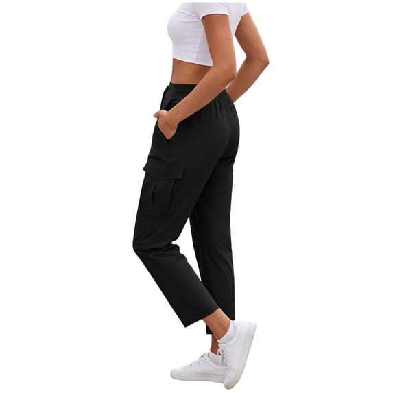 Titcea Cargo Pants Women High Waisted Drawstring Solid Color Casual Straight-Leg Pants with Multi Pockets Lightweight Comfy Summer Cargo Pants