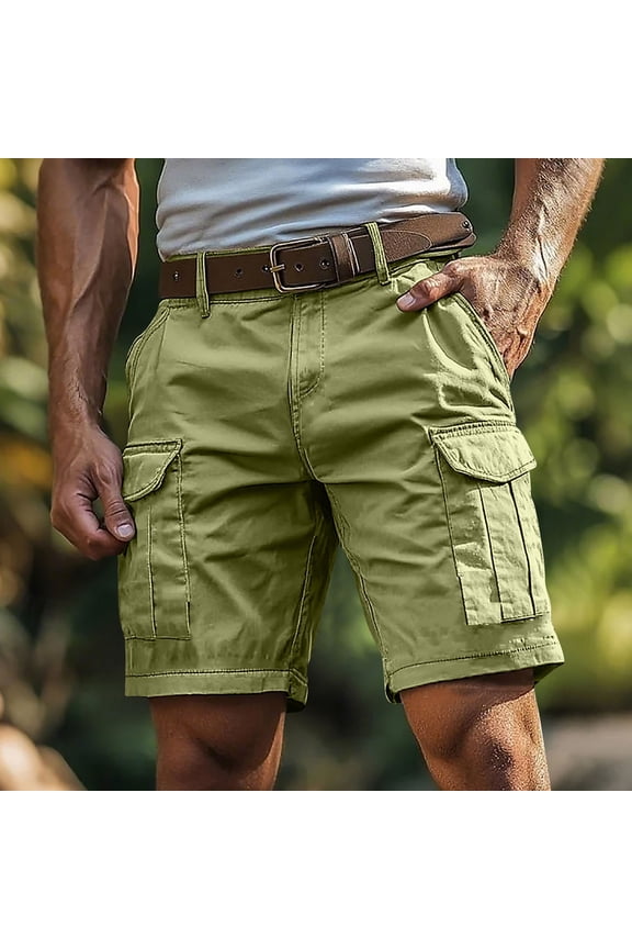 Cargo Shorts for Men Solid Color Multi Pockets Zipper Closure Hiking Shorts Loose Breathable Hawaiian Vacation Casual Beach Shorts(S-4XL)