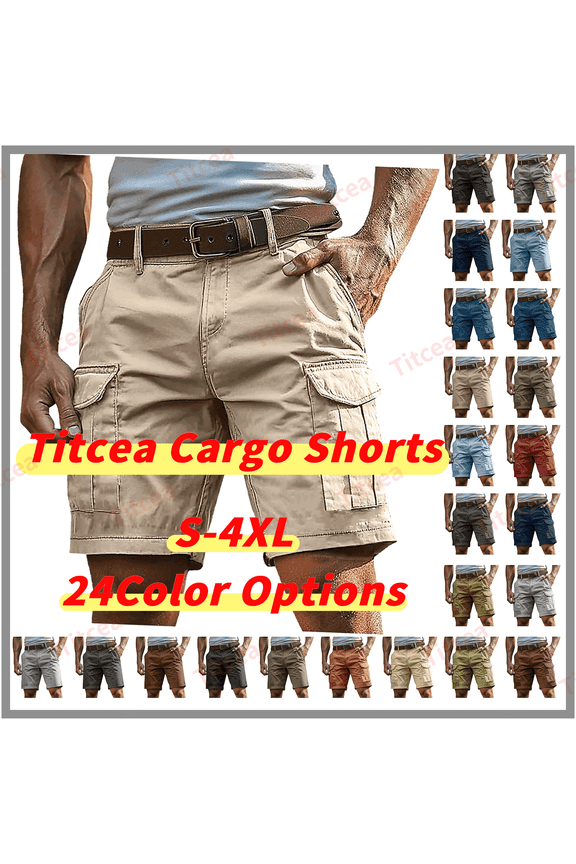 Cargo Shorts for Men Solid Color Multi Pockets Zipper Closure Hiking Shorts Loose Breathable Hawaiian Vacation Casual Beach Shorts(S-4XL)
