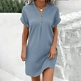thumbnail image 1 of Titcea Casual Dresses for Women Knee Length Solid Color Button Down V Neck Short Sleeve Midi Dresses with Pockets on, 1 of 6
