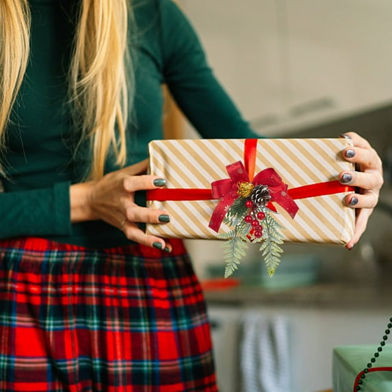 Titcea Christmas Bows Decor, Present Wrapping Bows Ribbon with Pinecone&Berry, Cute Xmas Gift Decorations