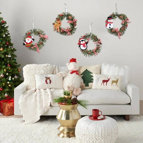 Titcea Christmas Ornaments Wreath, 6 Inch Hanging Santa Wreath Pendant with Pinecones&Berry, Unique Xmas Tree Decor Indoor