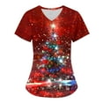 thumbnail image 1 of Titcea Christmas Scrub Tops Women Christmas Tree Printed Short Sleeved V Neck Nursing Uniforms with Pockets Lightweight Comfort Scrub Shirts, 1 of 3