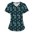 thumbnail image 1 of Titcea Christmas Scrub Tops Women Christmas Tree Printed Short Sleeved V Neck Nursing Uniforms with Pockets Lightweight Comfort Scrub Shirts, 1 of 3
