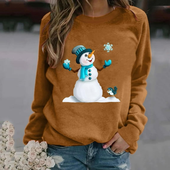 Titcea Christmas Sweaters for Women Cute Snowman Fashion Round Neck Pullover Sweatshirts Xmas Party Comfort Casual Tops