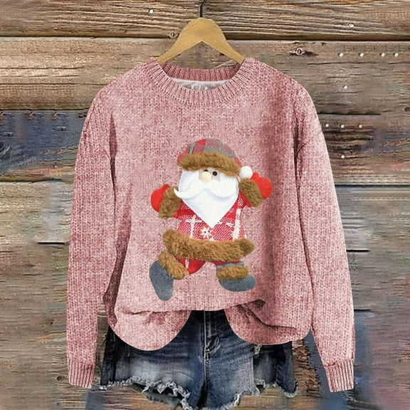 Titcea Christmas Sweatshirts for Women Long Sleeve Crew Neck Cute Christmas Santa Print Shirts Loose Comfort Casual Tops, Gifts for Her