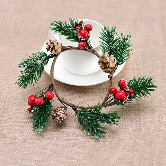 Titcea Christmas Window Decorations, 5.1 Inch Small Hanging Xmas Wreath with Pinecone&Berry, Cute Winter Decor for Bedroom, Wall, Window, Front Door