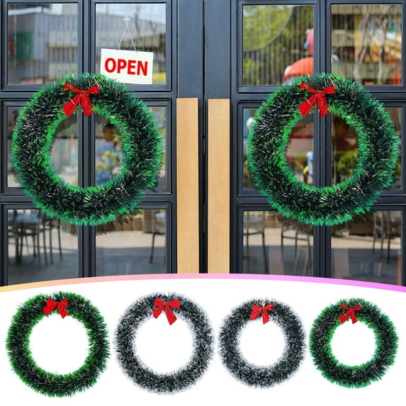 Titcea Christmas Window Wreath Decorations, 12 Inch Green Xmas Wreath with Bow Tie Winter Decor for Bedroom, Wall, Window
