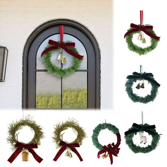Titcea Christmas Wreaths for Front Door, 7.1 Inch Hanging Winter Decor Xmas Pendant with Bell&Bow Tie