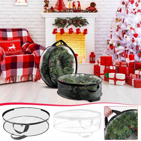 Titcea Clear Wreath Storage Container, Compartments Wreath Storage Bag with Zipper&Handles, 24x8 Inch