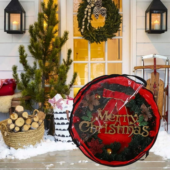Titcea Clear Wreath Storage Container, PVC Wreath Storage Bag with Zipper and Durable Handles, 24x8 Inch