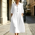 thumbnail image 1 of Hvogkswy Cotton Linen Shirt Dress for Women, Collared Button Midi Dress 3/4 Sleeve Loose FLowy Casual Vacation Dress with Side Pockets, 1 of 6