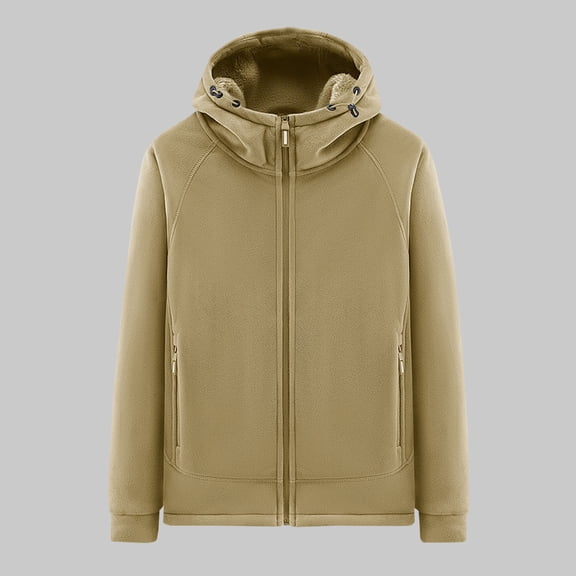 Titcea Fleece Jacket Men Winter Fleece-lined Warm Zipper Hooded Fuzzy Coats Soft Cozy Outdoor Plush Jackets