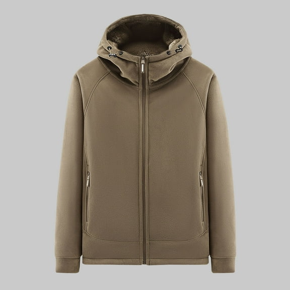 Titcea Fleece Jacket Men Winter Fleece-lined Warm Zipper Hooded Fuzzy Coats Soft Cozy Outdoor Plush Jackets