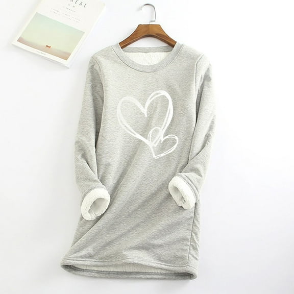 Titcea Fleece Pullover Women Fashion Print Thermal Long Sleeve Crew Neck Sweatshirts Comfort Warm Soft Casual Tops