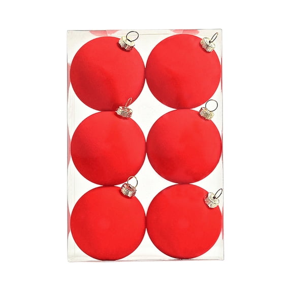 Titcea Flocked Ornaments for Christmas Tree Decorations, 6pcs Velvet Ball Ornament for Xmas Holiday Decor - Plastic Shatterproof Christmas Ornaments