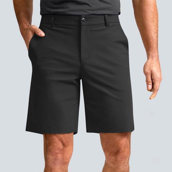 Titcea Golf Dress Shorts for Men Flat Front Mid Rise 4 Pockets Stretch Casual Work Shorts Black S