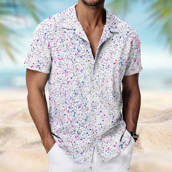 Titcea Hawaiian Shirts Men Short Sleeve Lapel Stylish Palm Tree Print Shirt Loose Comfort Summer Beach Vacation Tops, M-3XL