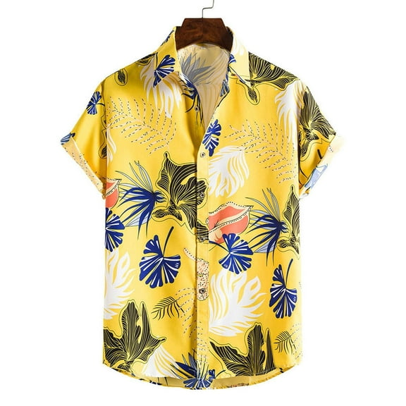 Titcea Hawaiian Shirts Men Short Sleeve Lapel Stylish Palm Tree Print Shirt Loose Comfort Summer Beach Vacation Tops, M-3XL