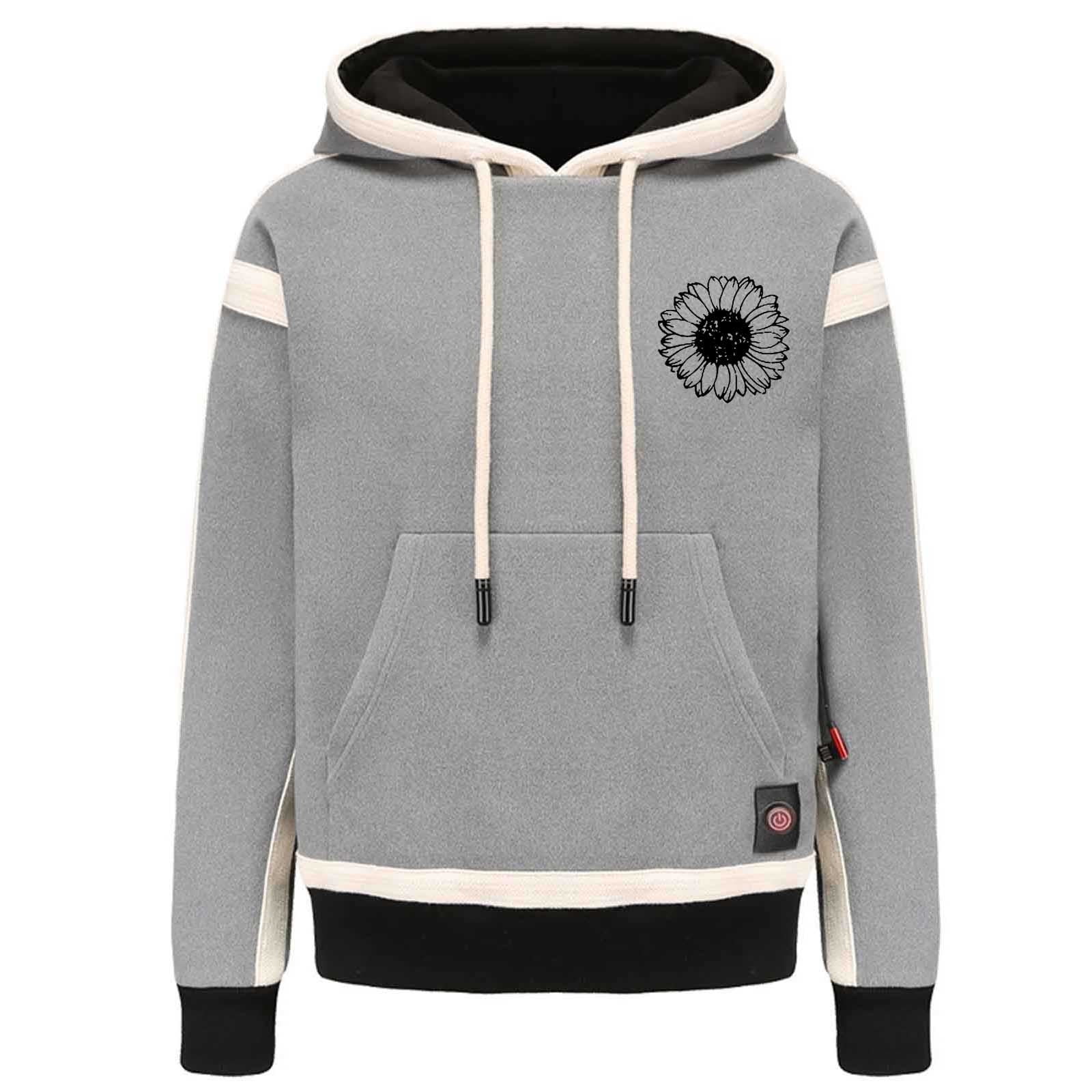Titcea Heated Hoodie Women, 3 Adjustable Temperature 9 Heating Zones, USB Rechargeable Heated Sweatshirt with Hood Fashion Print Drawstring Warming Sweater, Gifts for Her